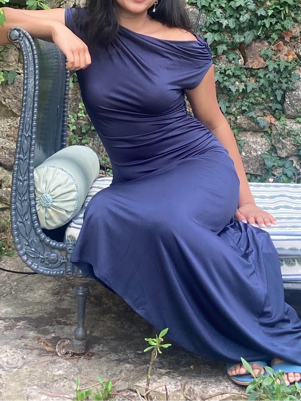 Reformation Draped Asymmetric off the shoulder Navy Women’s Formal Dress